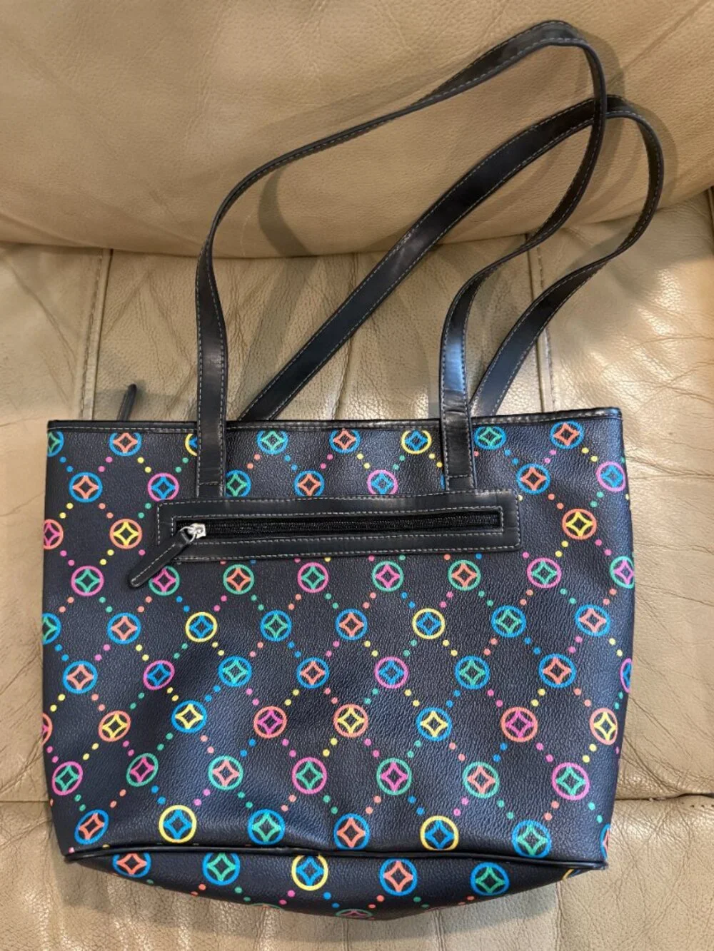 Multi-Color Neon Geometric Pattern Shoulder Tote Bag